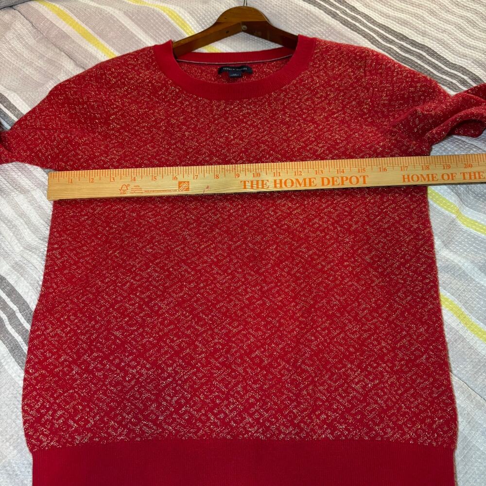 Tommy Hilfiger Women Red & Gold-Toned Embroidered Shimmery Pullover Sweater Sz S - Picture 5 of 7